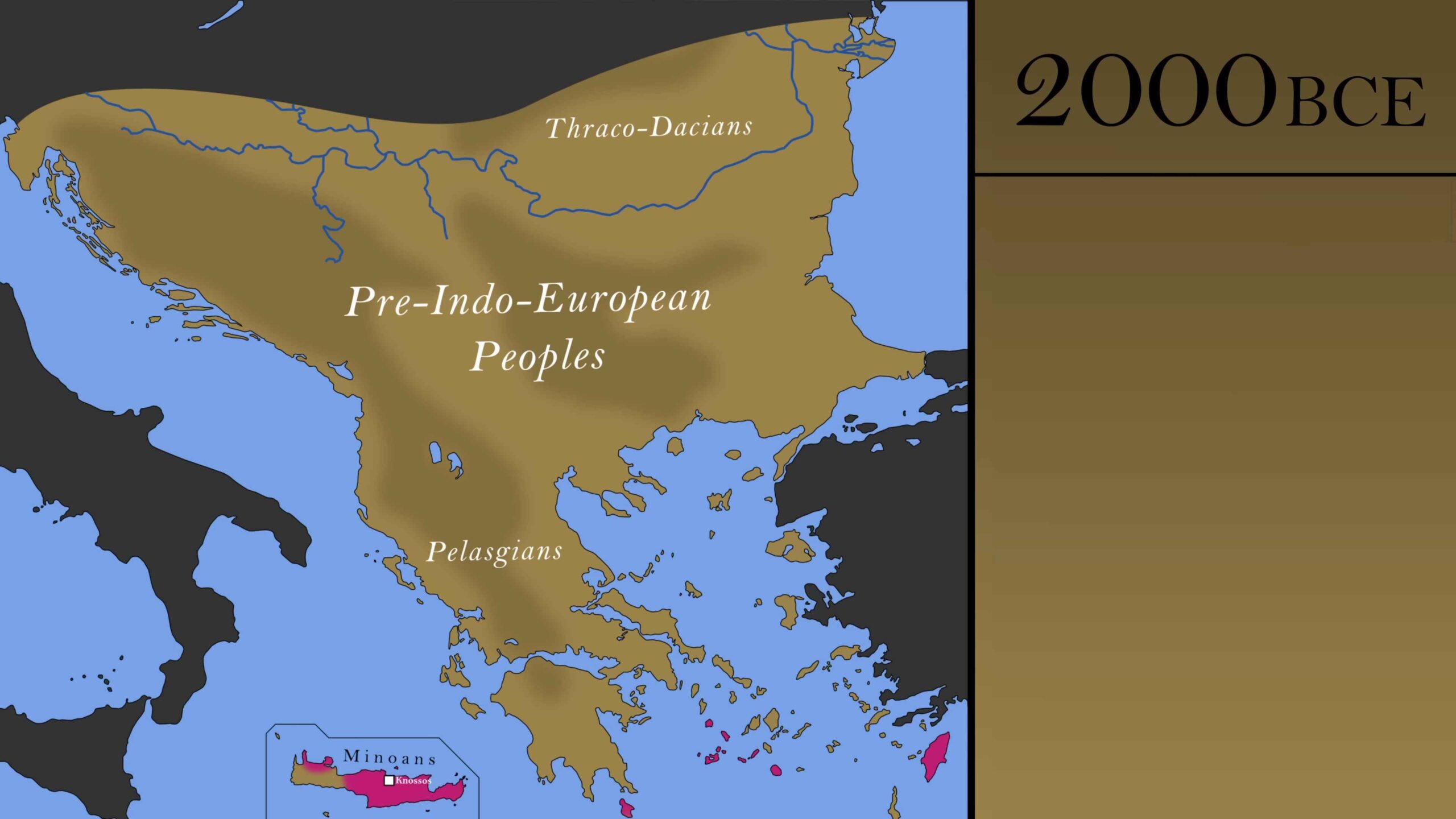 Istorijska mapa Balkana i istočnog Mediterana oko 2000. godine pre nove ere sa označenim drevnim narodima.